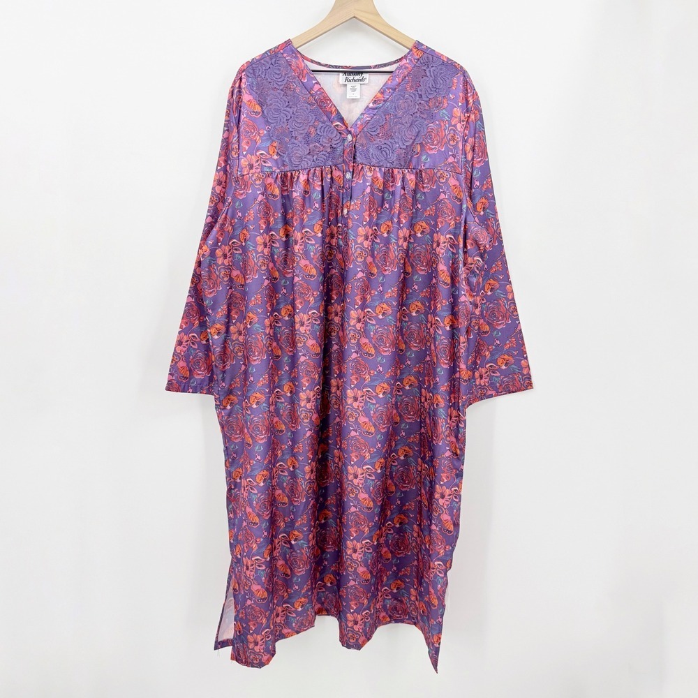 Anthony Richards Floral Nightgown Lace Yoke House Dress 3X Lounge Sleepwear Boho